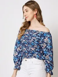 Designer Blue Polyester Printed Top For Women-thumb2