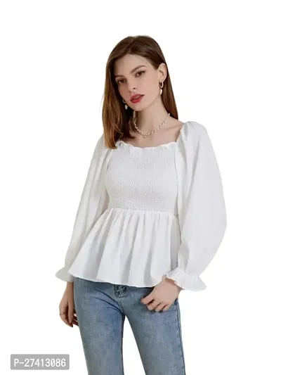 Designer White Polyester Solid Top For Women
