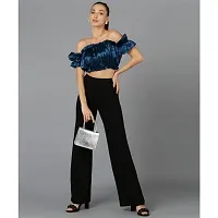 Designer Navy Blue Satin Solid Top For Women-thumb2