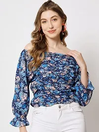 Designer Blue Polyester Printed Top For Women-thumb1