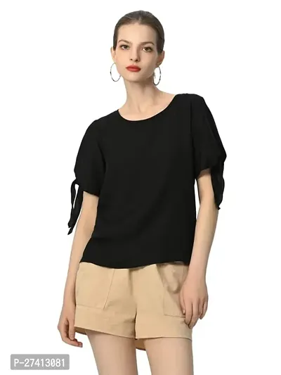 Designer Black Polyester Solid Top For Women