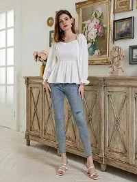 Designer White Polyester Solid Top For Women-thumb4