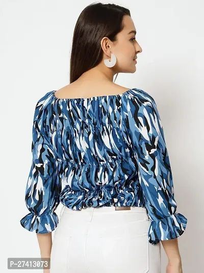 Designer Blue Polyester Printed Top For Women-thumb3