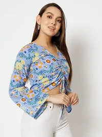 Designer Blue Polyester Printed Top For Women-thumb3