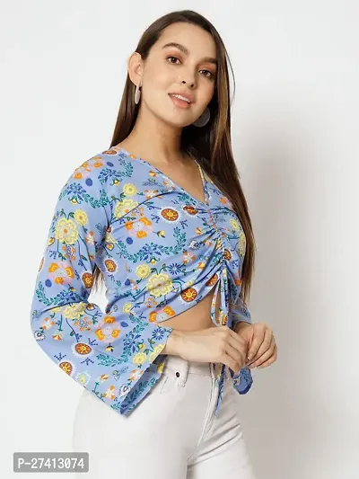 Designer Blue Polyester Printed Top For Women-thumb4