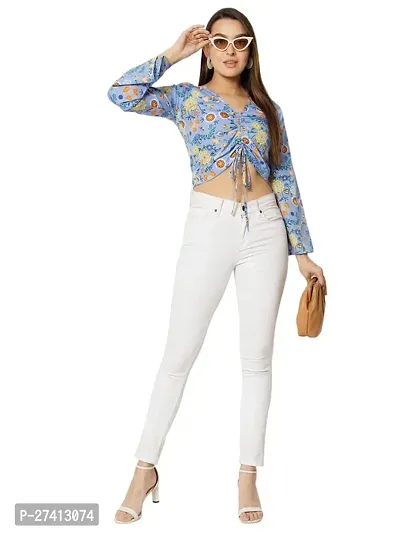 Designer Blue Polyester Printed Top For Women-thumb0