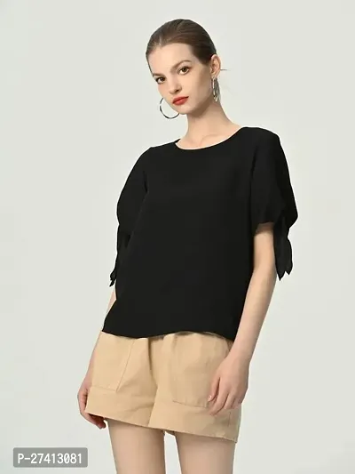 Designer Black Polyester Solid Top For Women-thumb3