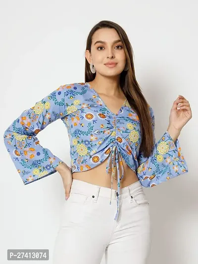 Designer Blue Polyester Printed Top For Women-thumb2