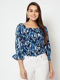 Designer Blue Polyester Printed Top For Women-thumb1