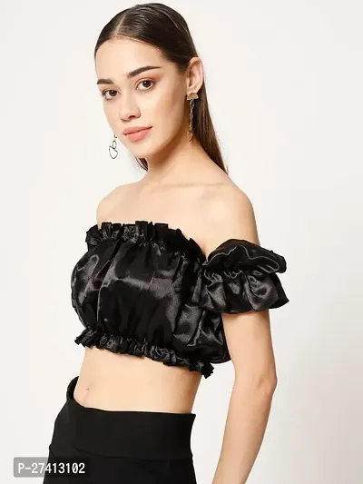 Designer Black Satin Solid Top For Women-thumb4