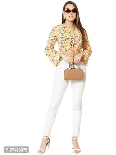 Designer Peach Polyester Printed Top For Women