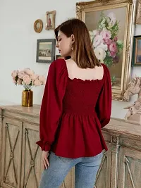 Designer Maroon Polyester Solid Top For Women-thumb2