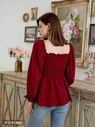 Designer Maroon Polyester Solid Top For Women-thumb3