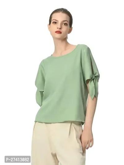 Designer Green Polyester Solid Top For Women