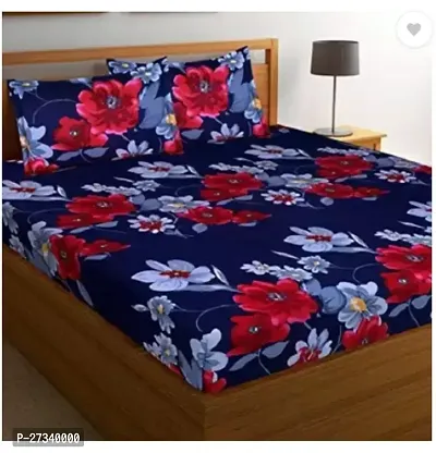 Comfortable Navy Blue Cotton Blend Double Printed 1 Bedcover + 2 Pillowcovers-thumb0