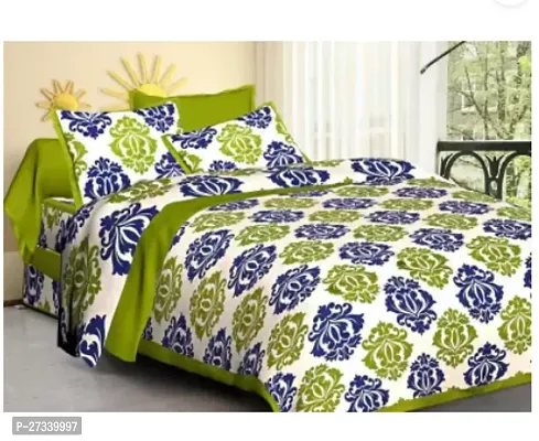 Comfortable Green Cotton Blend Double Printed 1 Bedcover + 2 Pillowcovers-thumb0