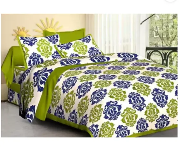 Krishna Handloom Sanganeri Print Cotton Bed Sheet for Double Bed with Two Pillow Cover Size 85 x 95 inch Multi