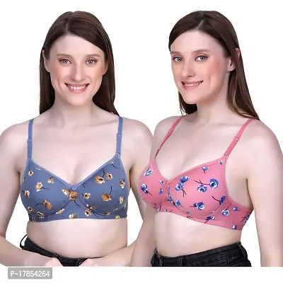 Stylish Fancy Cotton Blend Printed Lightly Padded Bras For Women Pack Of 2