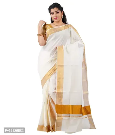 RSV FABRICS kerala kasavu cotton saree (WHITE)-thumb0