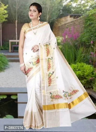 Trendy Kasavu Cotton Sarees With Blouse Piece-thumb0