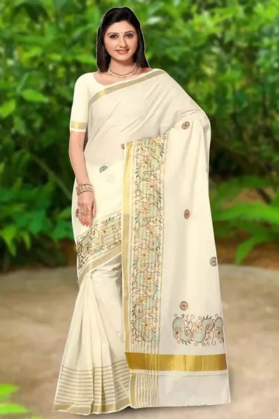 Trendy Kasavu Sarees With Blouse Piece