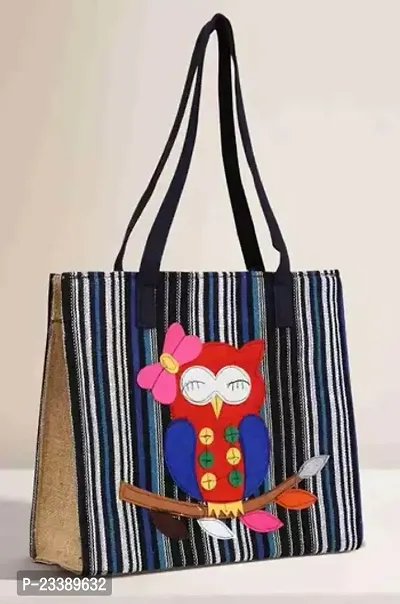 Stylish Navy Blue Fabric Printed Tote Bags For Women