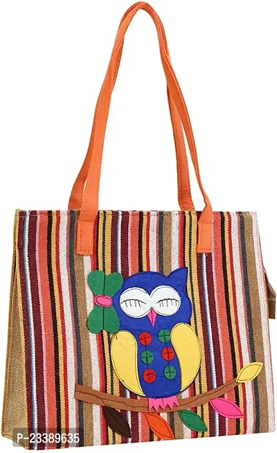 Stylish Orange Fabric Printed Tote Bags For Women