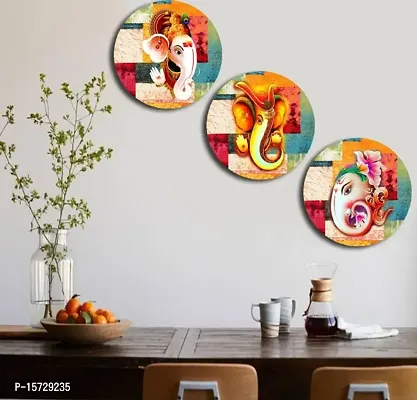 RADHA SWAMI STUDIO Lord Ganesh Wall Plates | Wall Arts for Home decoration, Living Room, Bedroom, Office Decor | Wall Sculpture- Set of 3 (Multi Color)hellip;-thumb0