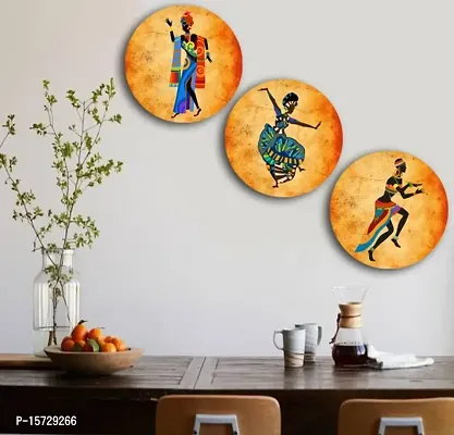 Dance art print Wooden Vintage India Wall Plates- Set of 3 |Home Decor | Painting | Divine | Intricate Designs-thumb0