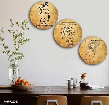 Beautiful Ganesha ji print Wooden Vintage India Wall Plates- Set of 3 |Home Decor | Painting | Divine | Intricate Designs