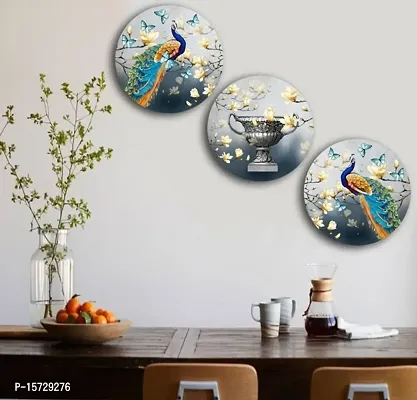 peacock with butterfly beautiful print Wooden Vintage India Wall Plates- Set of 3 |Home Decor | Painting | Divine | Intricate Designs