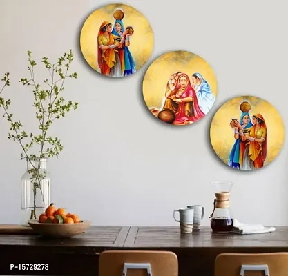 Wooden Vintage India Wall Plates- Set of 3 |Home Decor | Painting | Divine | Intricate Designs-thumb0
