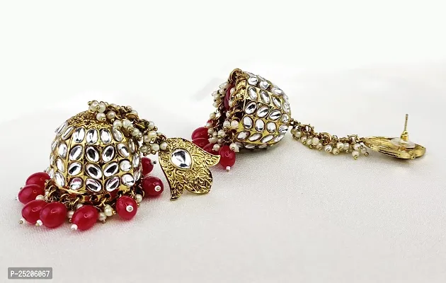 Orbis Long and Big Earrings Jhumka-Maroon-thumb4