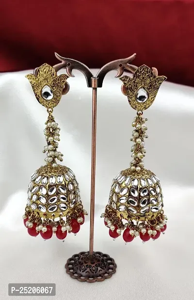 Orbis Long and Big Earrings Jhumka-Maroon-thumb3