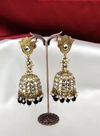 Orbis Long and Big Earrings Jhumka-Black-thumb2