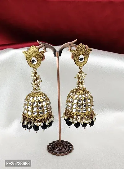 Orbis Long and Big Earrings Jhumka-Black-thumb3