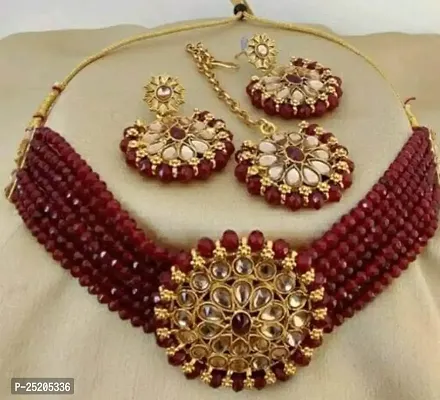 Orbis Choker Jewellery Set-Maroon