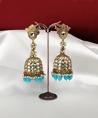 Orbis Long and Big Earrings Jhumka-Light Blue-thumb1