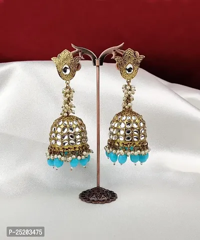 Orbis Long and Big Earrings Jhumka-Light Blue-thumb2