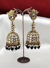 Orbis Long and Big Earrings Jhumka-Black-thumb1