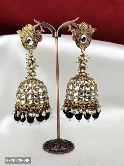 Orbis Long and Big Earrings Jhumka-Black-thumb2