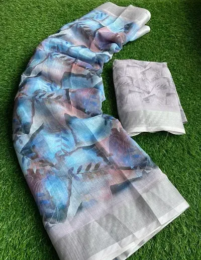 Elegant Linen Blend Saree with Blouse piece 