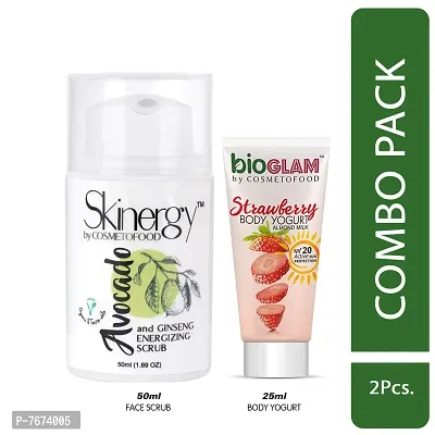 cosmetofood Skinergy Avocado & Ginseng Energising Face Scrub with Strawberry Body Yogurt, 75 Ml