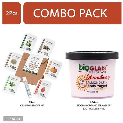 cosmetofood Bioglam Organic Strawberry Body Yogurt SPF 20 with Cinnamon Facial Kit, 135 Ml