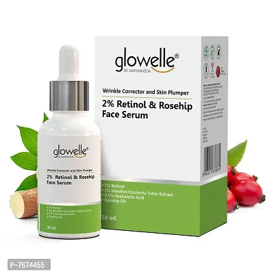 Glowelle Retinol Face Serum For Plumping and Wrinkle-free Skin with 2% Retinol and Rosehip Oil Extract | Men and Women | 30 ML