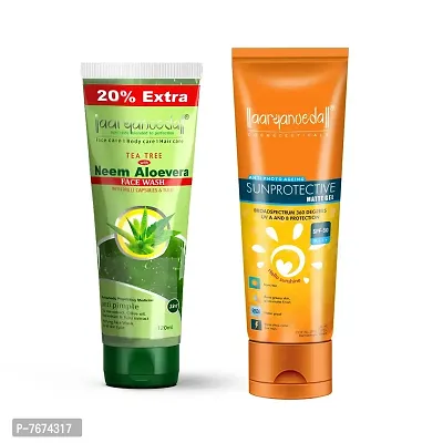 Aryanveda Tea Tree Face Wash Neem & Aloe Vera Extracts, 120ml And Sunscreen Lotion SPF 50, - (60gm)-thumb0
