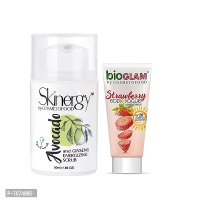 cosmetofood Skinergy Avocado & Ginseng Energising Face Scrub with Strawberry Body Yogurt, 75 Ml-thumb2