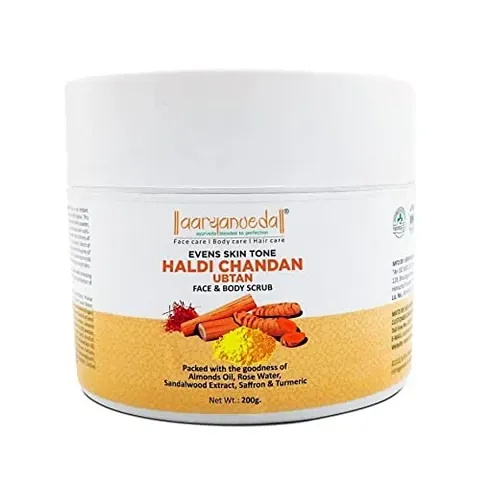 Aryanveda Haldi Chandan Ubtan Face & Body Scrub With Turmeric, Sandalwood & Rosewater| For Reduce Blackheads & Whiteheads, Ideal For Dry & Dull Skin, Paraben & Sulphate Free, 200g