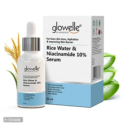 Glowelle Rice Water & Niacinamide Face Serum With 10% Niacinamide & Aloe Vera Extracts For Even Skin Tone, Hydration & Improving Skin Barrier | Men & Women | 30 ML