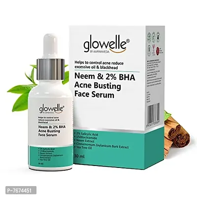 Aryanveda Glowelle Neem & 2% BHA Acne Busting Face Serum | For Acne, Excessive Oil and Blackheads Control |Men & Women | 30 ML